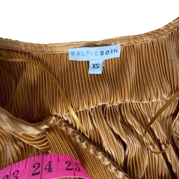 EUC Baltic Born Venus pleated maxi dress, gold mustard, size Xsmall - Picture 8 of 14